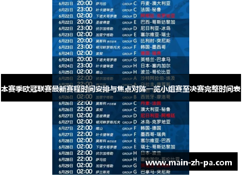本赛季欧冠联赛最新赛程时间安排与焦点对阵一览小组赛至决赛完整时间表 本赛季欧冠联赛最新赛程时间安排与焦点对阵一览小组赛至决赛完整时间表