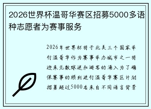 2026世界杯温哥华赛区招募5000多语种志愿者为赛事服务 2026世界杯温哥华赛区招募5000多语种志愿者为赛事服务